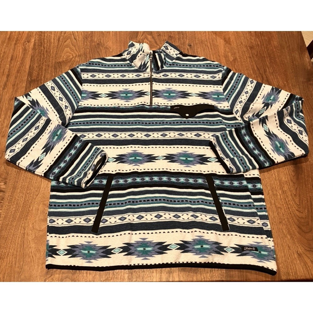 Rafter C Red Dirt Collection Aztec Pullover XXL Southwestern 1/4 Zip Blue‎ White